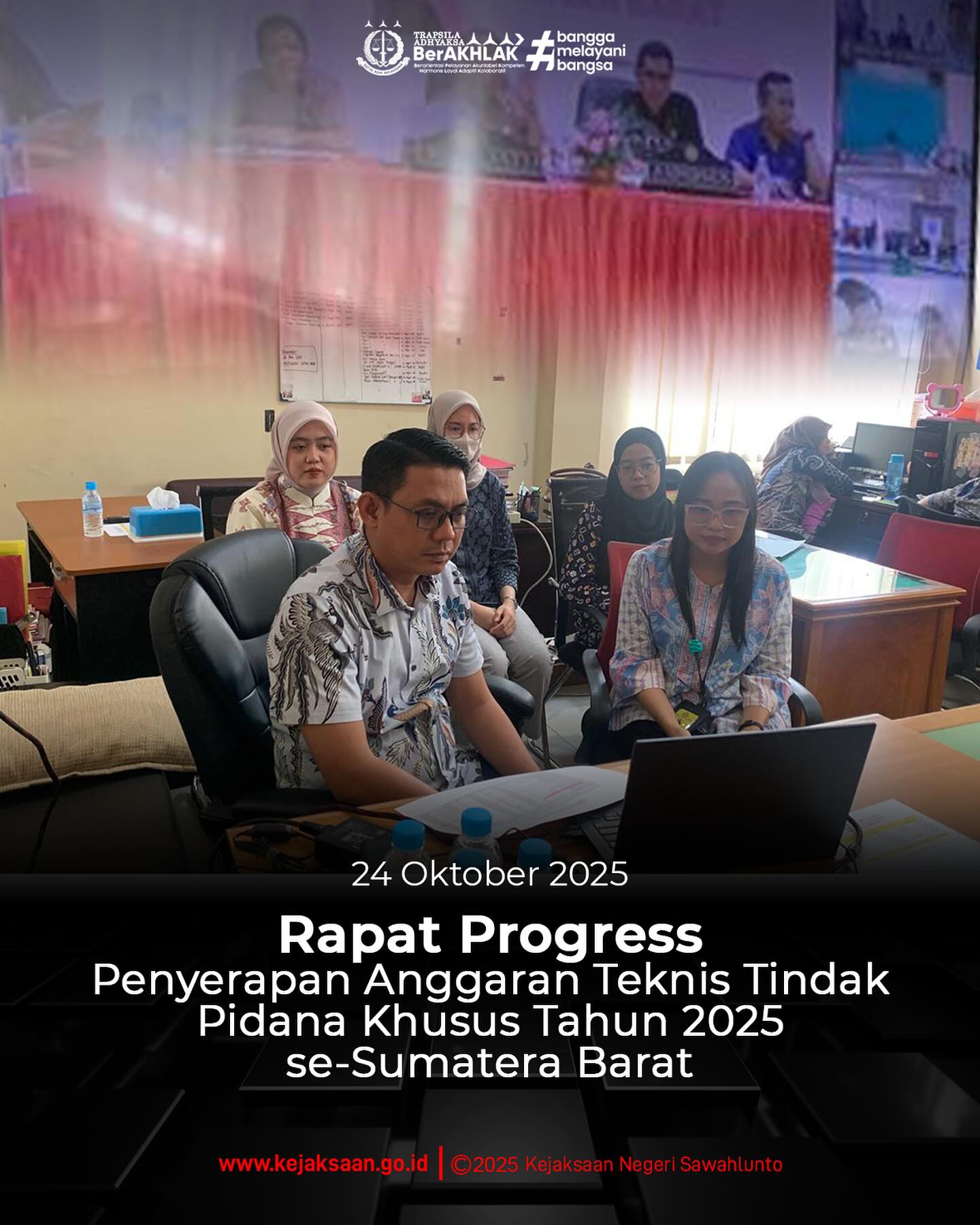 Bahwa hari Jumat, 24 Oktober 2025, Pukul 10.00 WIB, bertempat di Ruang Bidang Tindak Pidana Khusus, Kepala Seksi Tindak Pidana Khusus, Bapak Andiko, S. H., M. H., berserta staf Bidang Tindak Pidana Khusus mengikuti kegiatan Rapat Progress Penyerapan Anggaran Teknis Tindak Pidana Khusus Tahun 2025 se-Sumatera Barat secara daring. - from Instagram