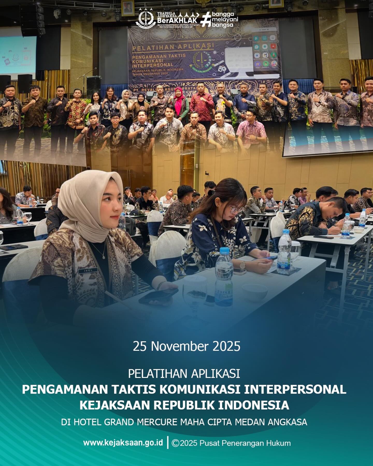 Bahwa pada Selasa tanggal 25 November 2025, bertempat di Hotel Grand Mercure Maha Cipta Medan Angkasa, Staff Bidang Intelijen, Ivel Unari Putri. HD, mengikuti Pelatihan Aplikasi Pengamanan Taktis Komunikasi Interpersonal Kejaksaan Republik Indonesia.Bahwa pelatihan ini bertujuan untuk meningkatkan kemampuan dalam menerapkan protokol keamanan komunikasi, memperkuat kewaspadaan terhadap potensi ancaman, serta membangun budaya komunikasi yang profesional dan bertanggungjawab di wilayah hukum Sawahlunto. - from Instagram