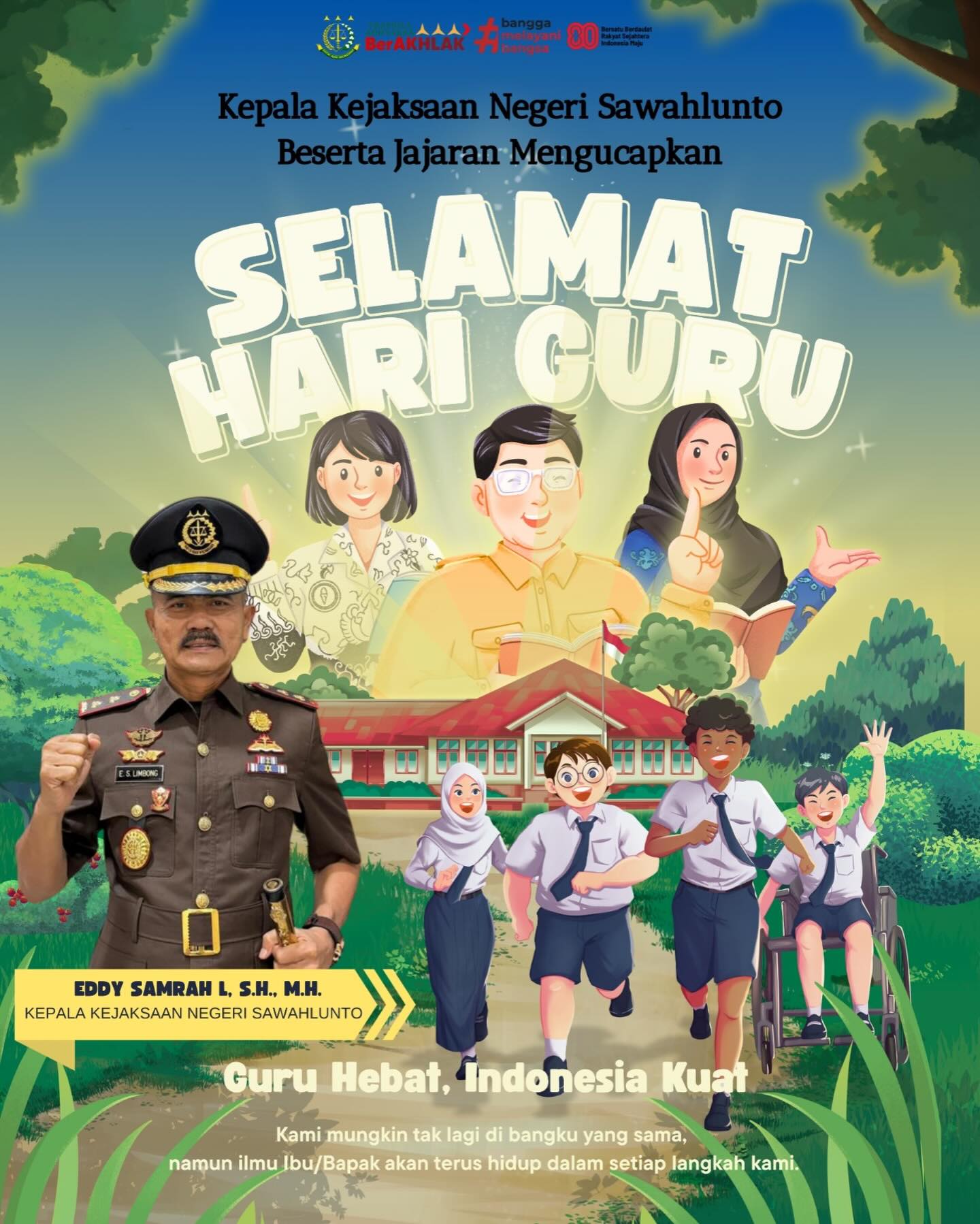 Kepala Kejaksaan Negeri Sawahlunto beserta Jajaran, Mengucapkan Selamat Hari Guru Tahun 2025.Terima kasih atas pengabdian, dedikasi dan ketulusan yang selalu menyertai langkahmu Bapak/Ibu Guru...Semoga seluruh Guru senantiasa selalu dalam Perlindungan Allah, Tuhan Yang Maha Kuasa, Aamiin. - from Instagram
