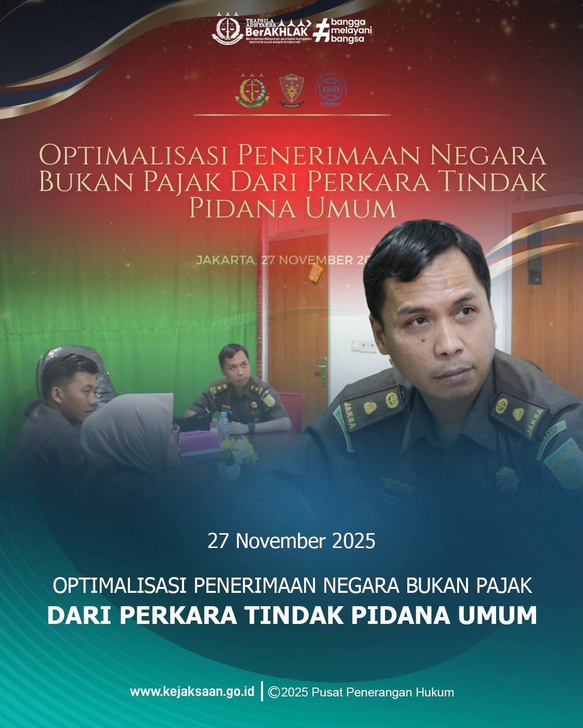 Bahwa pada Kamis tanggal 27 November 2025, Pukul 13.00 Wib, bertempat di Ruang Video Conference Kantor Kejaksaan Negeri Sawahlunto, Kepala Seksi Tindak Pidana Umum, Bapak Adhi Putra Graha, S.H., serta Staff Bidang Tindak Pidana Umum dan Staff Bidang PAPBB mengikuti Sosialisasi Optimalisasi Penerimaan Negara Bukan Pajak dari Perkara Tindak Pidana Umum.Bahwa kegiatan ini diikuti oleh Jajaran Kejaksaan secara Nasional melalui Zoom Meeting sebagai bentuk komitmen memperkuat tata kelola, transparansi, dan akuntabilitas dalam penanganan perkara. Membentuk Sinergi, Konsolidasi, dan langkah bersama untuk meningkatkan pelayanan publik dan optimalisasi PNBP. - from Instagram