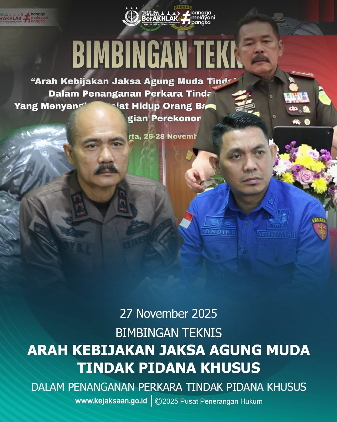 Bahwa pada Kamis tanggal 27 November 2025, Pukul 09.00 Wib, bertempat di Ruang Video Conference Kantor Kejaksaan Negeri Sawahlunto, Kepala Kejaksaan Negeri Sawahlunto, Bapak Eddy Samrah L, S.H., M.H., bersama Kepala Seksi Tindak Pidana Khusus, Bapak Andiko, S.H., M.H. beserta Kasubsi dan staff Bidang Tindak Pidana Khusus mengikuti Bimbingan Teknis Arah Kebijakan Jaksa Agung Muda Tindak Pidana Khusus dalam Penanganan Perkara Tindak Pidana Khusus yang Menyangkut Hajat Hidup Orang Banyak, Sumber Daya Alam dan Kerugian Perekonomian Negera.Bahwa Bimbingan Teknis Jampidsus Tahun 2025 bertujuan Memperkuat arah kebijakan dan strategi penanganan perkara tindak pidana khusus demi melindungi hajat hidup orang banyak serta menyelamatkan kerugian negara. Bersinergi, berintegritas, dan terus menguatkan peran Adhyaksa. - from Instagram