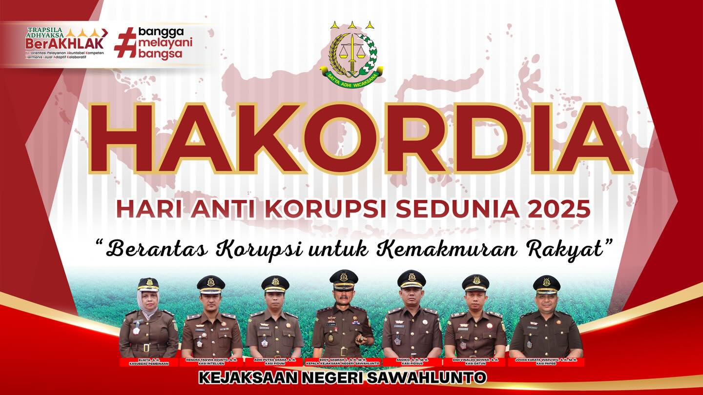 Kepala Kejaksaan Negeri Sawahlunto beserta Jajaran Mengucapkan Selamat Hari Anti Korupsi Sedunia 2025! Mari satukan aksi, basmi korupsi untuk masa depan Indonesia yang lebih baik dan berintegritas. - from Instagram