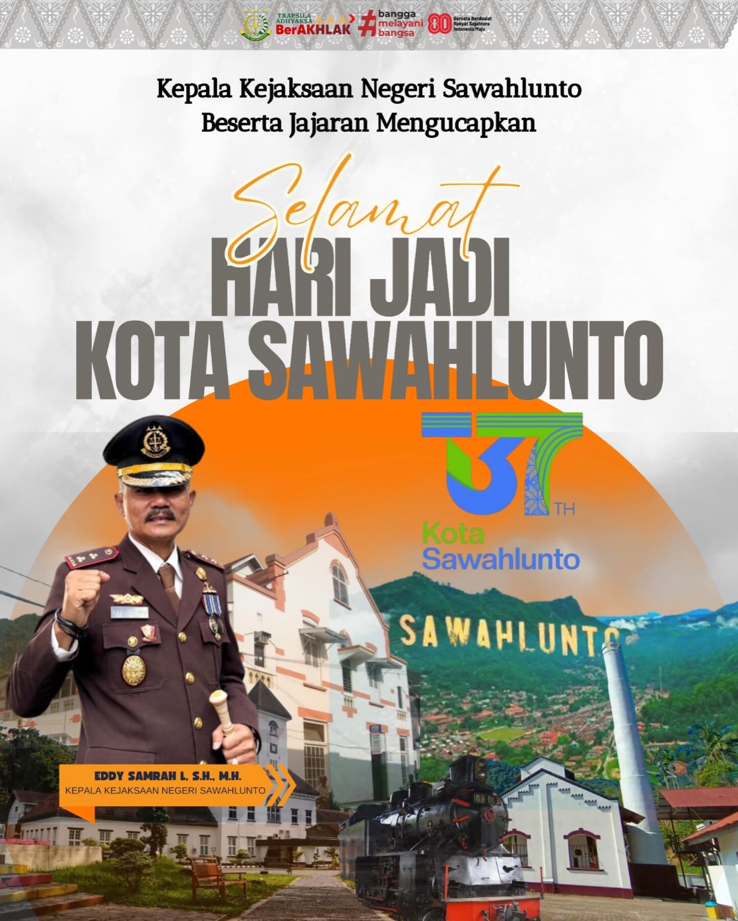 Kepala Kejaksaan Negeri Sawahlunto beserta Jajaran Mengucapkan Selamat Hari Jadi Kota Sawahlunto Ke-137 Tahun.Semoga Kota Warisan Dunia ini Terus Maju, Berkembang, dan Membawa Kesejahteraan bagi Seluruh Masyarakat. Maju Selalu Kota Sawahlunto - from Instagram