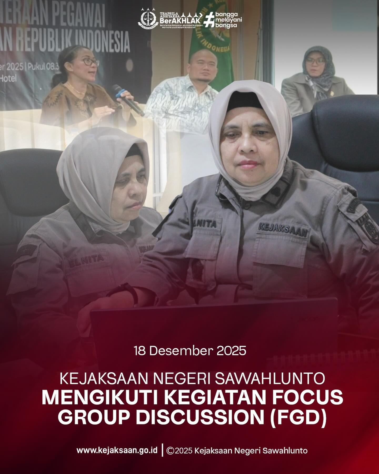 Bahwa pada Kamis tanggal 18 Desember 2025, Pukul 09.00 Wib, Bertempat di Ruang Kerja Bidang Pembinaan Kejaksaan Negeri Sawahlunto, Kepala Sub Bagian Pembinaan Kejaksaan Negeri Sawahlunto, Ibu Elnita, S.H., beserta Staff Bidang Pembinaan Kejaksaan Negeri Sawahlunto, Mengikuti Kegiatan Focus Group Discussion (FGD). Komisi Kejaksaan Republik Indonesia menyelenggarakan Focus Group Discussion (FGD) sebagai wadah diskusi strategis dalam rangka memperkuat reformasi birokrasi dan mendorong peningkatan kesejahteraan pegawai Kejaksaan Republik Indonesia. Kegiatan ini melibatkan Asisten Pembinaan pada Kejaksaan Tinggi serta Kepala Subbagian Pembinaan pada Kejaksaan Negeri se-Indonesia.Melalui FGD ini, diharapkan terbangun sinergi lintas sektor, harmonisasi regulasi, serta penguatan dasar kebijakan yang berkelanjutan guna mendukung peningkatan tunjangan dan kesejahteraan aparatur kejaksaan. Diskusi akan menghadirkan para pemangku kebijakan dari berbagai kementerian dan lembaga strategis, sebagai bentuk komitmen bersama dalam mewujudkan tata kelola birokrasi yang profesional, akuntabel, dan berorientasi pada kesejahteraan pegawai. - from Instagram