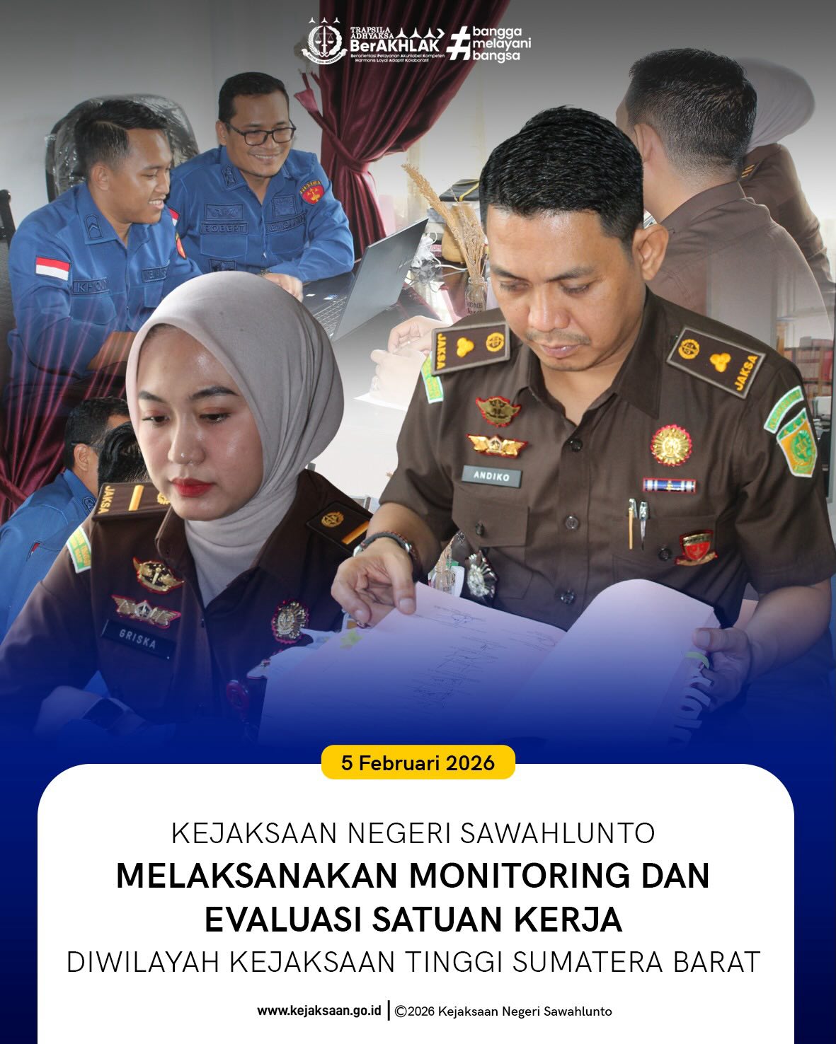 Bahwa pada Kamis tanggal 5 Februari 2026, Pukul 10.30 WIB, Bertempat di Ruang Kerja Bidang Tindak Pidana Khusus Kejaksaan Negeri Sawahlunto, Kepala Seksi Tindak Pidana Khusus, Bapak Andiko, S.H., M.H., beserta Jaksa Fungsional, Ibu Griska Prastika, S.H., Melaksanakan Monitoring dan Evaluasi Satuan Kerja dalam Rangka Optimalisasi Kinerja Bidang Tindak Pidana Khusus se-Wilayah Kejaksaan Tinggi Sumatera Barat dan Realisasi Penyerapan Anggaran Bidang Tindak Pidana Khusus TA 2026. Monitoring dan Evaluasi sebagai langkah strategis dalam meningkatkan kinerja dan akuntabilitas terus dilaksanakan secara berkelanjutan.Kegiatan Monitoring dan Evaluasi (Monev) Bidang Tindak Pidana Khusus wilayah Kejaksaan Tinggi Sumatera Barat yang dilaksanakan di Kejaksaan Negeri Sawahlunto menjadi wujud komitmen dalam mengoptimalkan kinerja satuan kerja sekaligus memastikan realisasi penyerapan anggaran berjalan efektif, tepat sasaran, dan sesuai ketentuan.Melalui kegiatan ini diharapkan tercipta peningkatan kualitas penanganan perkara, transparansi, serta profesionalisme dalam pelaksanaan tugas. Semoga setiap langkah yang dilakukan dapat memberikan kontribusi positif bagi penegakan hukum yang berintegritas dan berkeadilan.#KejaksaanRI #KejaksaanTinggiSumbar #Monev2026 #TindakPidanaKhusus #ProfesionalBerintegritas - from Instagram